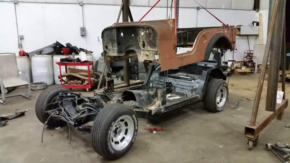 initial trst fit of jeep body on corvette