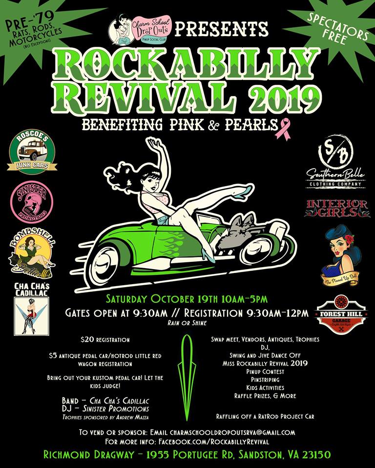 car show flyer for rockabilly revival 2019 at richmond dragway